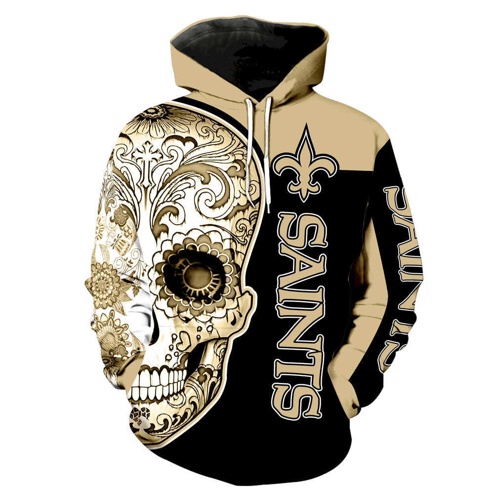 New Orleans Saints Skull Full Over Print K1036 Hoodie Zipper