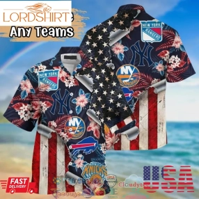 New York Sport Teams Flower 4Th Of July Hawaiian Shirt  Saleoff