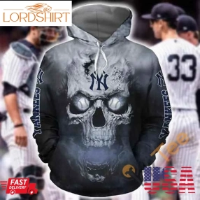 New York Yankees Skull On Fire Hoodie 3D