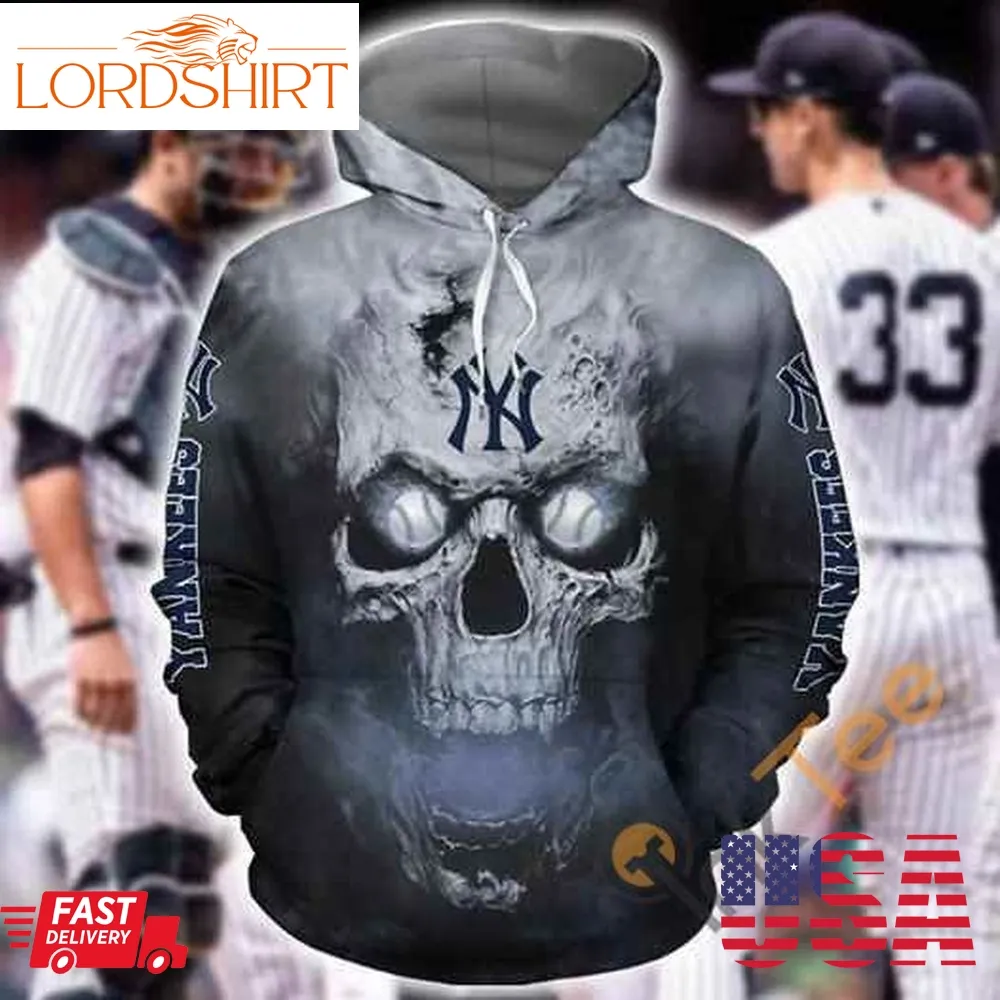 New York Yankees Skull On Fire Hoodie 3D