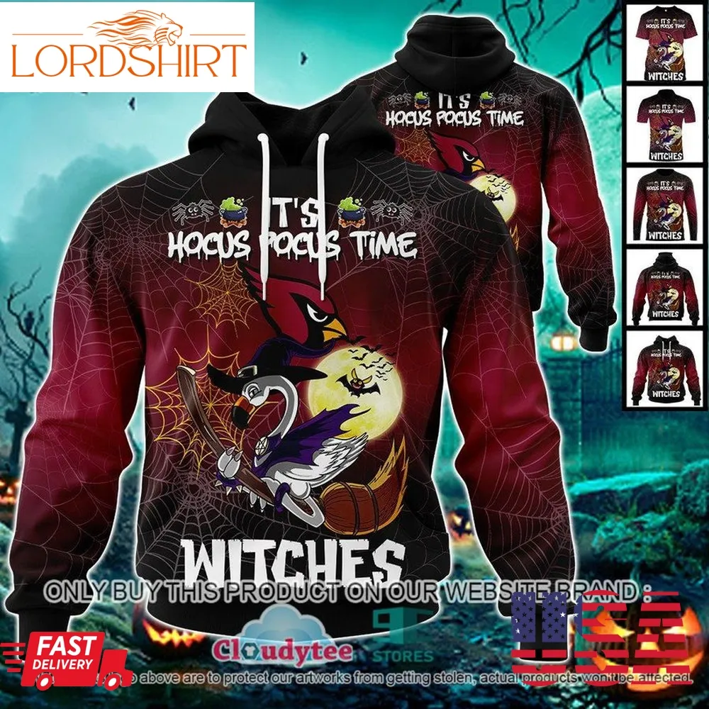 Nfl Arizona Cardinals Halloween Pumpkin Flamingo It's Hocus Pocus Time Witches 3D Hoodie, Shirt