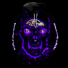 Nfl Baltimore Ranves Puprle Glowing Skull 3D Hoodie Sweatshirt