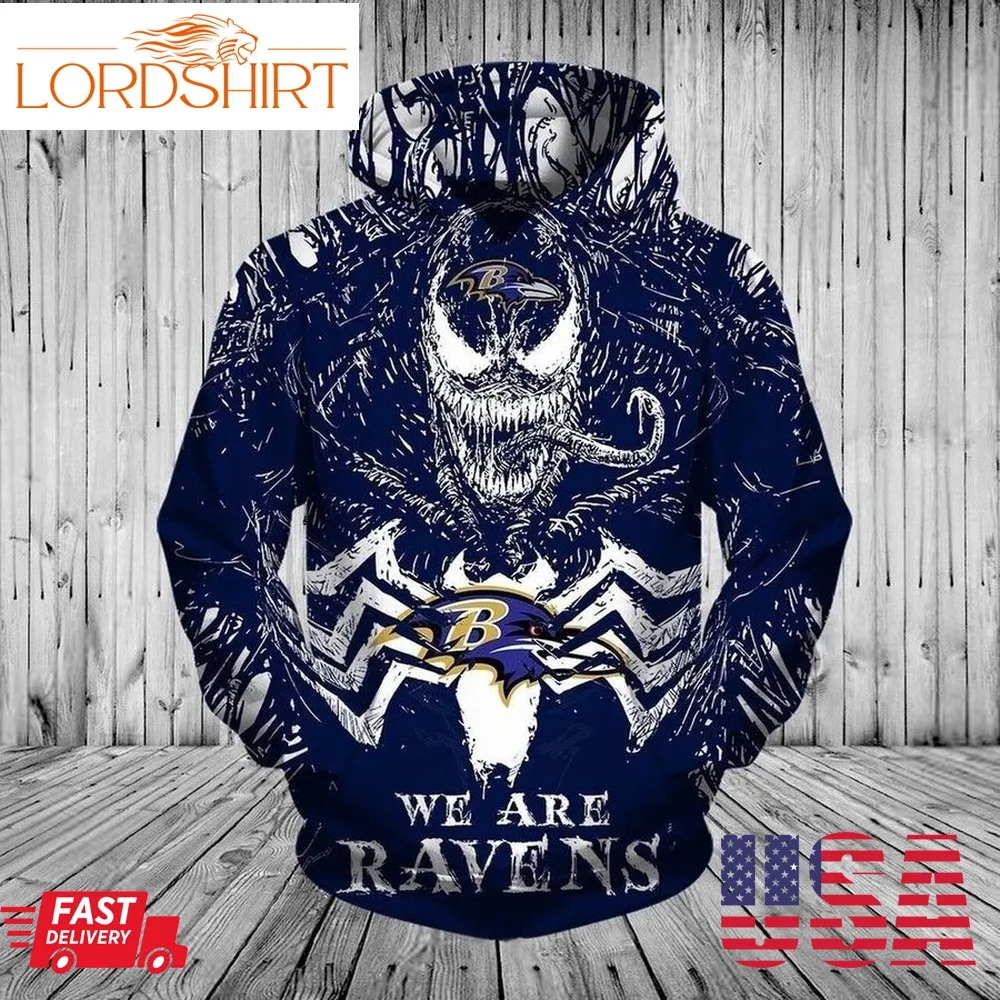 Nfl Baltimore Ranves Purple Venom Skull 3D Hoodie Sweatshirt