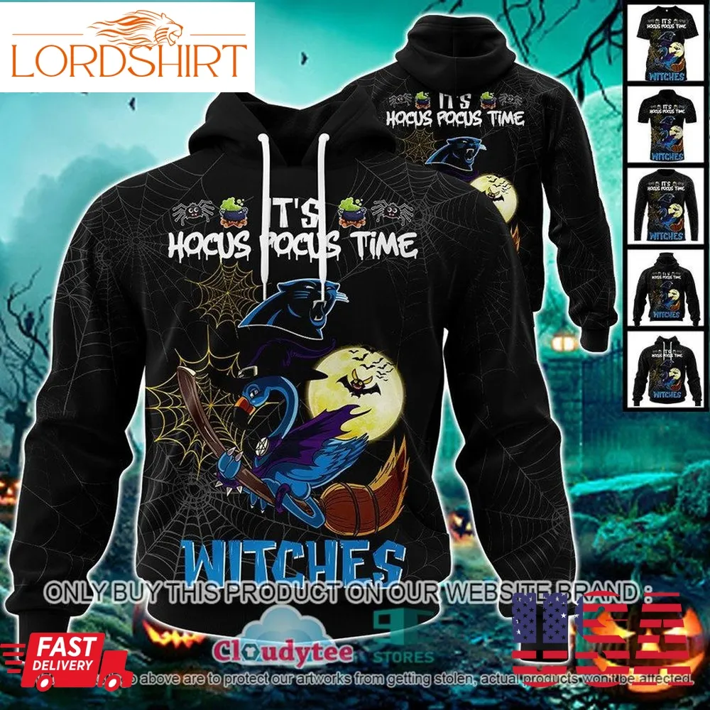 Nfl Carolina Panthers Halloween Pumpkin Flamingo It's Hocus Pocus Time Witches 3D Hoodie, Shirt