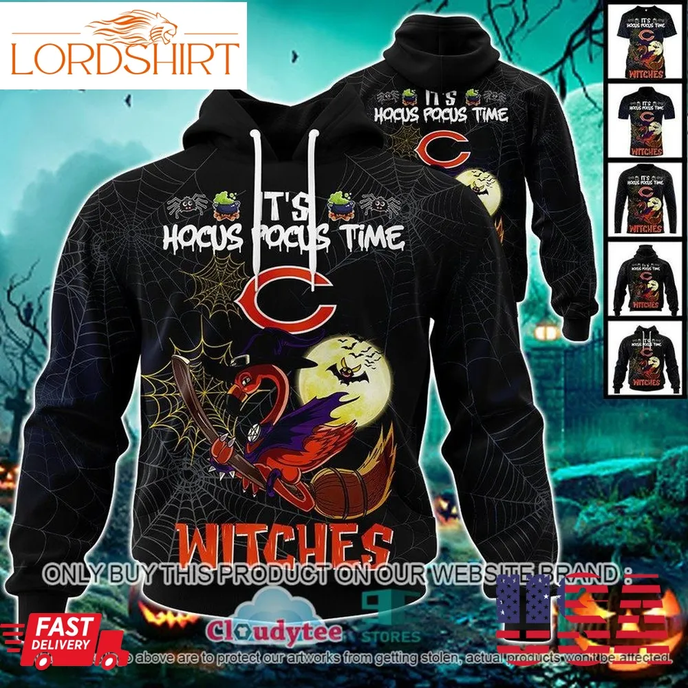 Nfl Chicago Bears Halloween Pumpkin Flamingo It's Hocus Pocus Time Witches 3D Hoodie, Shirt