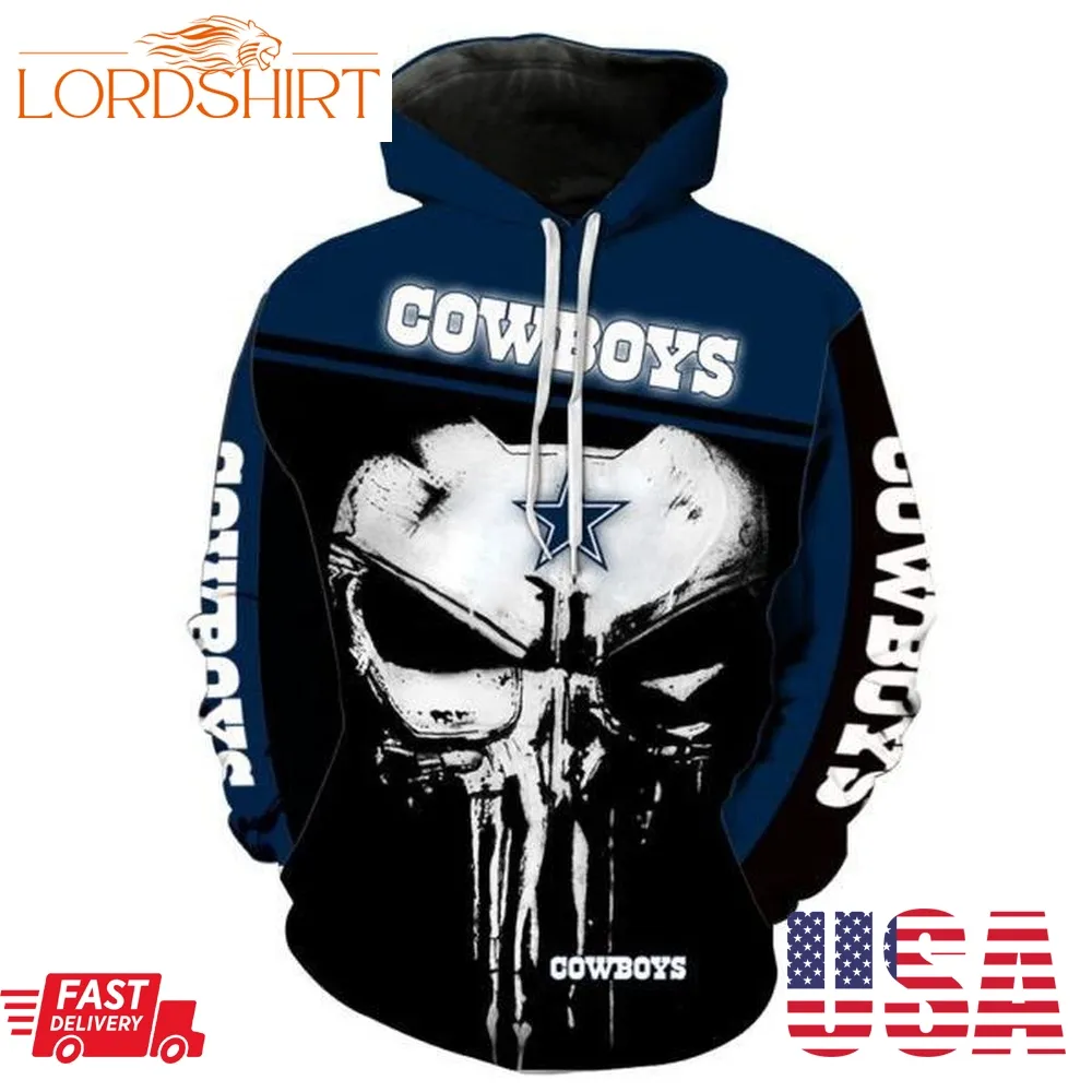 Nfl Dallas Cowboys Punisher Skull 3D Hoodie Sweatshirt