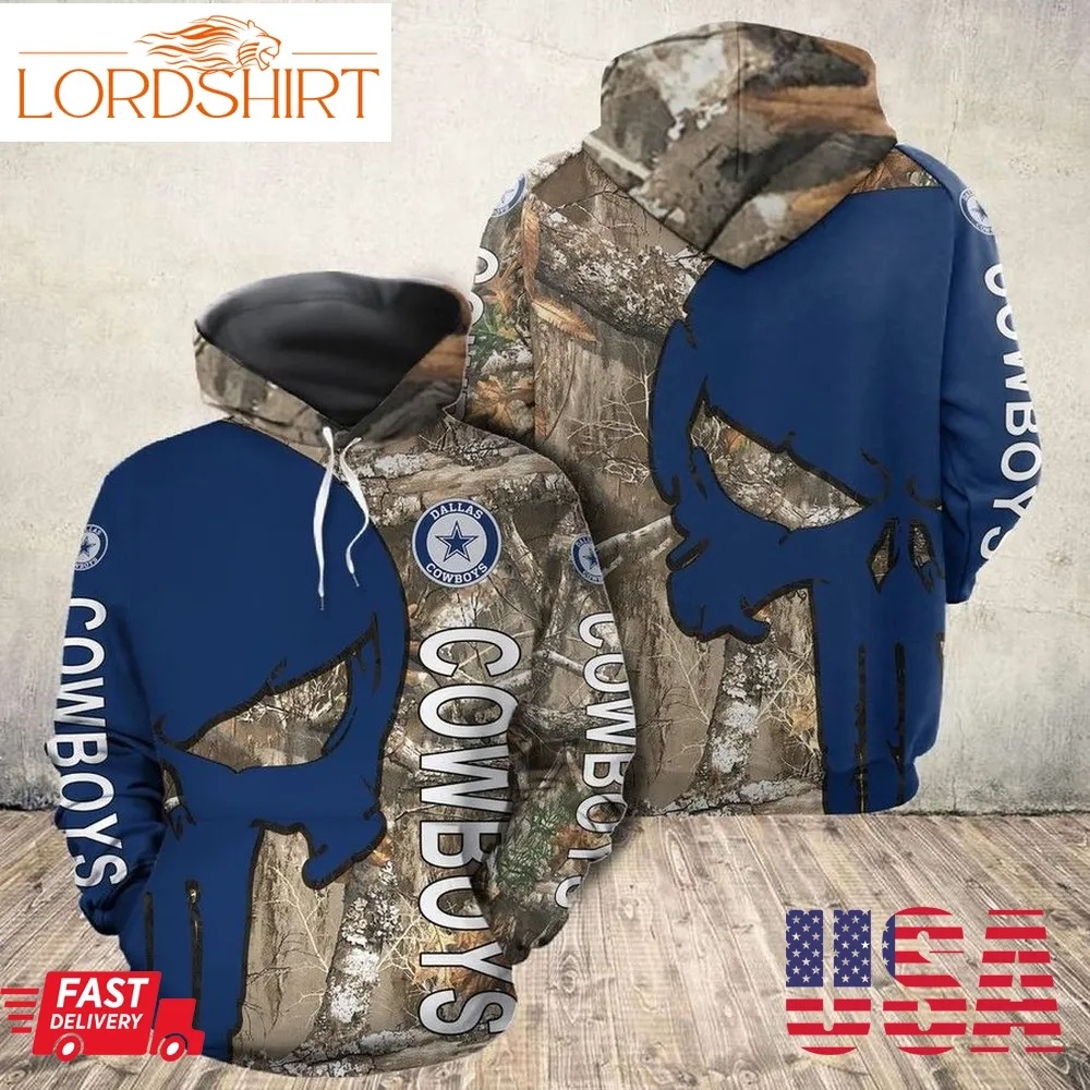 Nfl Dallas Cowboys Realtree Camo Skull Men And Women 3D Full Printing Hoodie Ziphoodie Nfl Dallas Cowboys 3D Full Printing Shirt