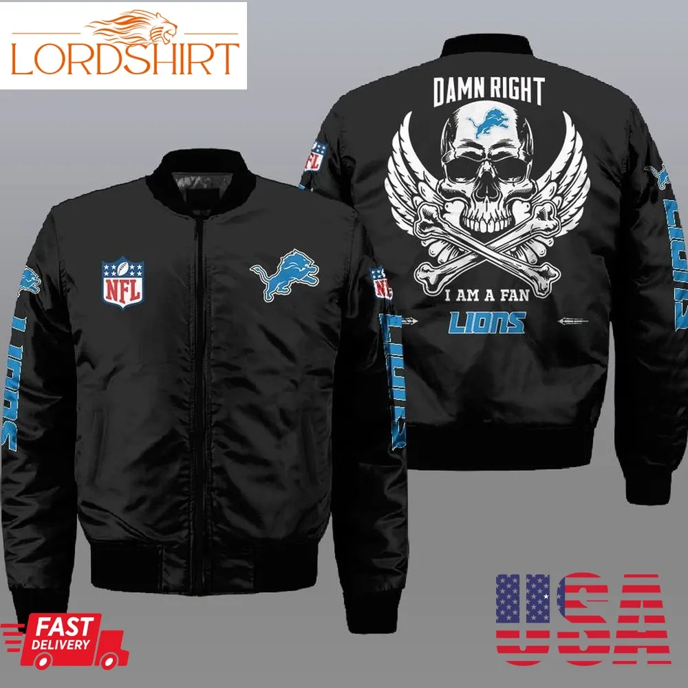 Nfl Detroit Lions Wings Skull 3D Bomber Jacket