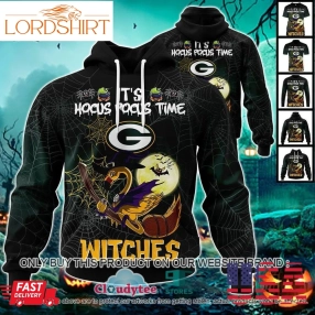 Nfl Green Bay Packers Halloween Pumpkin Flamingo It's Hocus Pocus Time Witches 3D Hoodie, Shirt