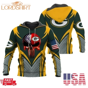 Nfl Green Bay Packers Patriotic Punisher Skull 3D Hoodie Sweatshirt