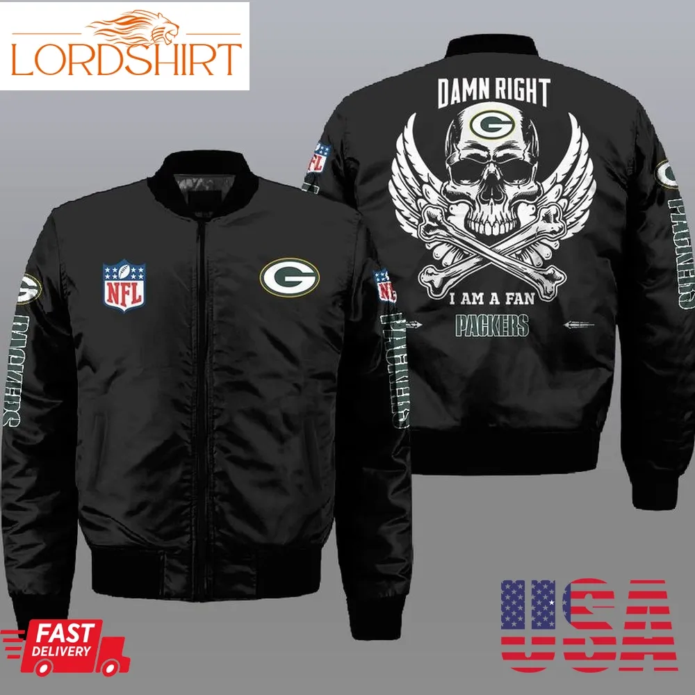 Nfl Green Bay Packers Wings Skull 3D Bomber Jacket