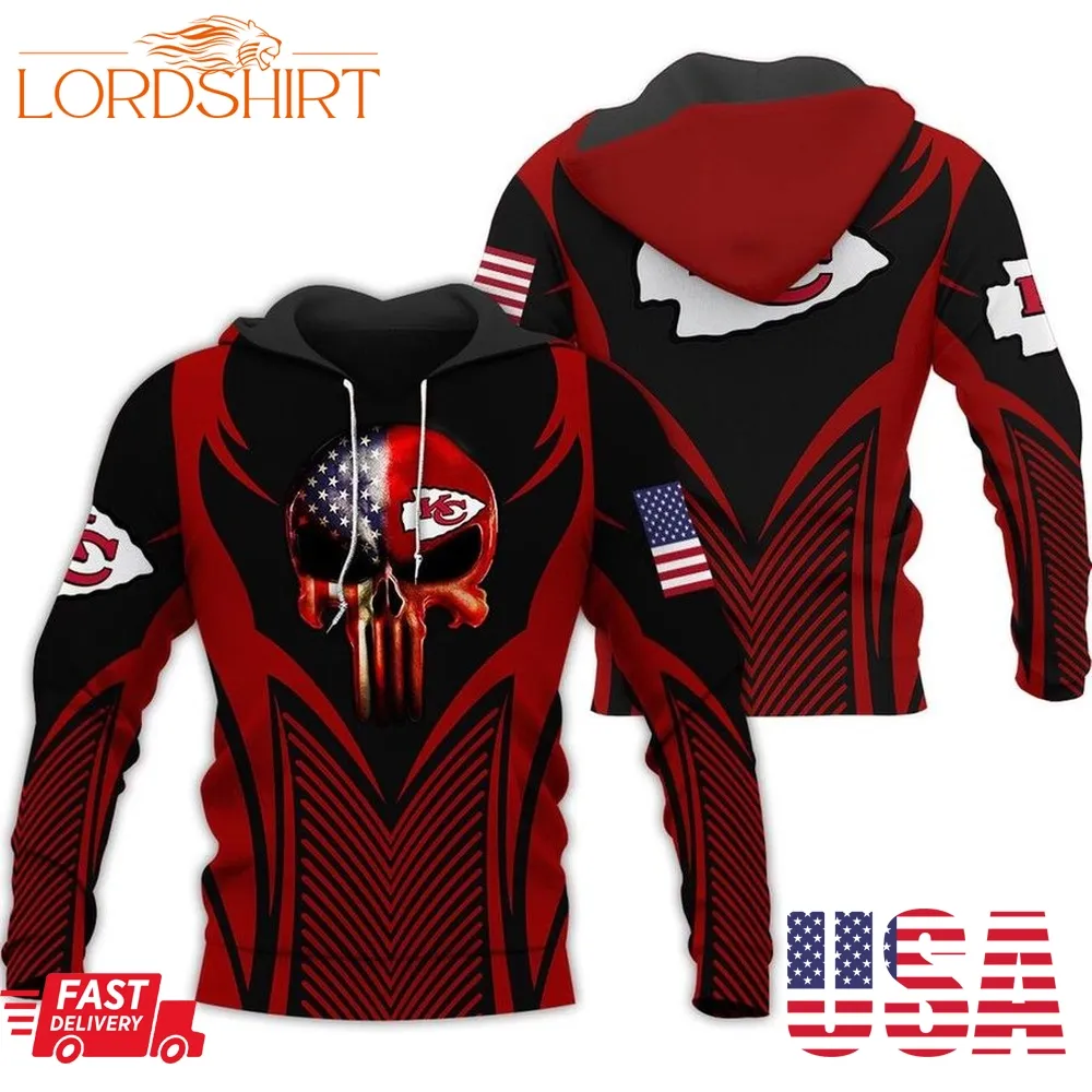 Nfl Kansas City Chiefs Patriotic Punisher Skull 3D Hoodie Sweatshirt