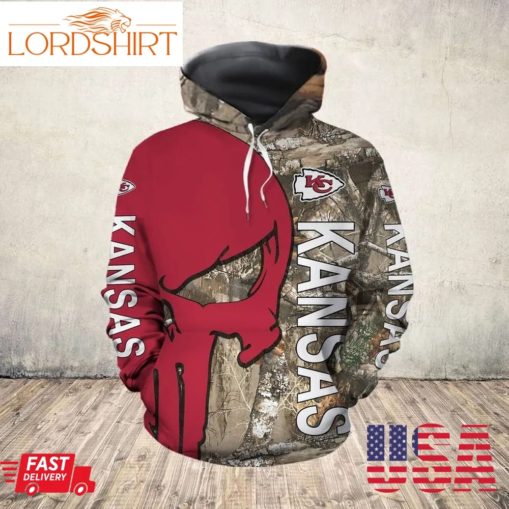 Nfl Kansas City Chiefs Realtree Camo Punisher Skull Men And Women 3D Full Printing Hoodie Zip Hoodie Kansas City Chiefs 3D Full Printing Shirt