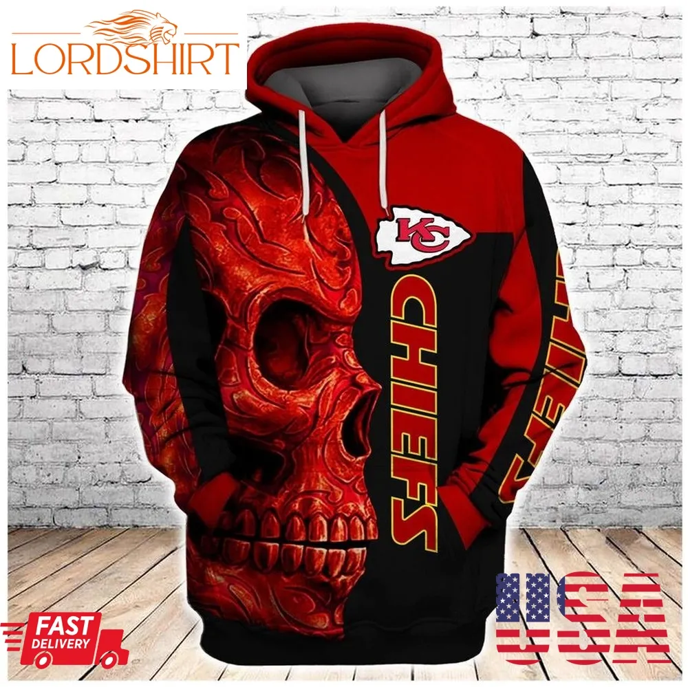 Nfl Kansas City Chiefs Red Tribal Skull Men And Women 3D Full Printing Hoodie Zip Hoodie Kansas City Chiefs 3D Full Printing Shirt