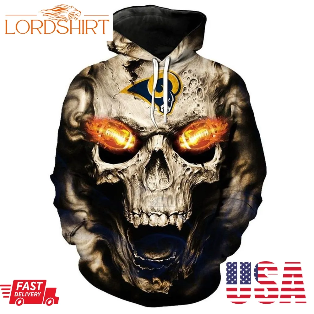 Nfl Los Angeles Rams On Fire In Skulls Eyes 3D Hoodie Sweatshirt