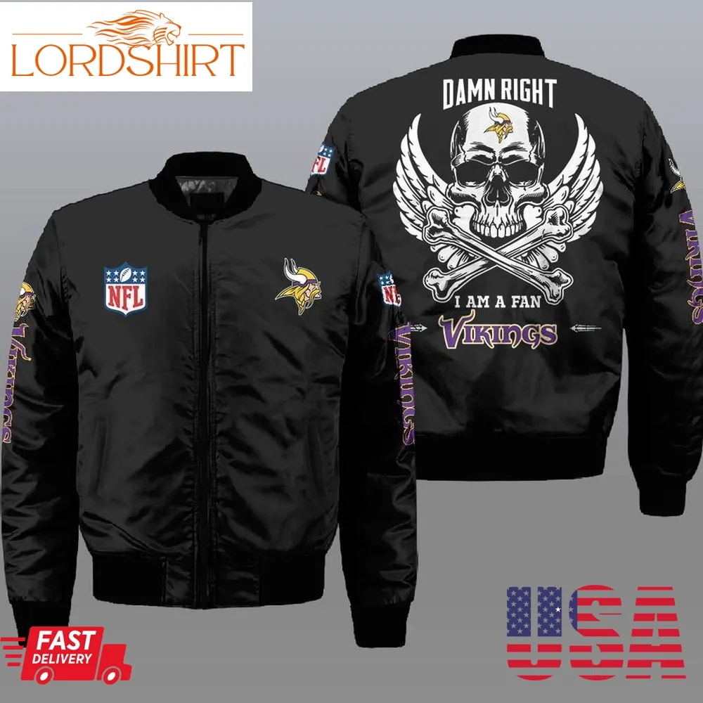 Nfl Minnesota Vikings Wings Skull 3D Bomber Jacket