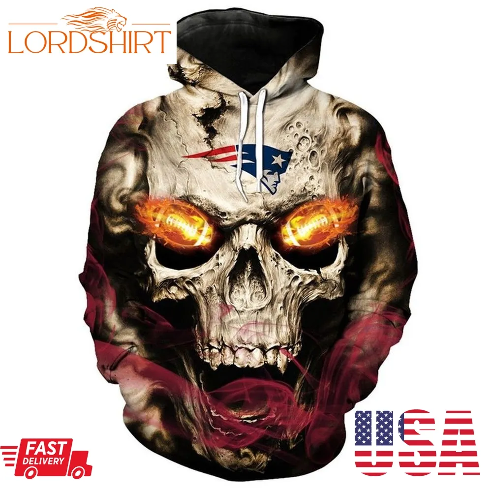 Nfl New England Patriots Fire In Skulls Eyes 3D Hoodie Sweatshirt