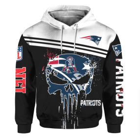 Nfl New England Patriots The Punisher Skull And 3D Hoodie Sweatshirt