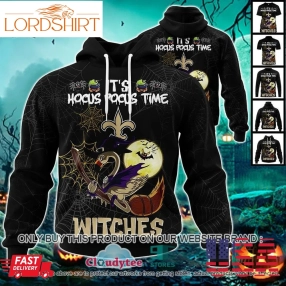 Nfl New Orleans Saints Halloween Pumpkin Flamingo It's Hocus Pocus Time Witches 3D Hoodie, Shirt