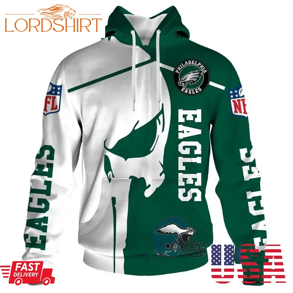 Nfl Philadelphia Eagles Punisher Skull Pullover And Zip Pered Hoodies Custom 3D Graphic Printed 3D Hoodie All Over Print Hoodie For Men For Womenhoodie