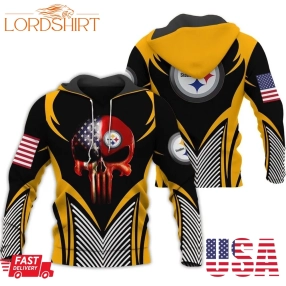 Nfl Pittsburgh Steelers Patriotic Punisher Skull 3D Hoodie Sweatshirt