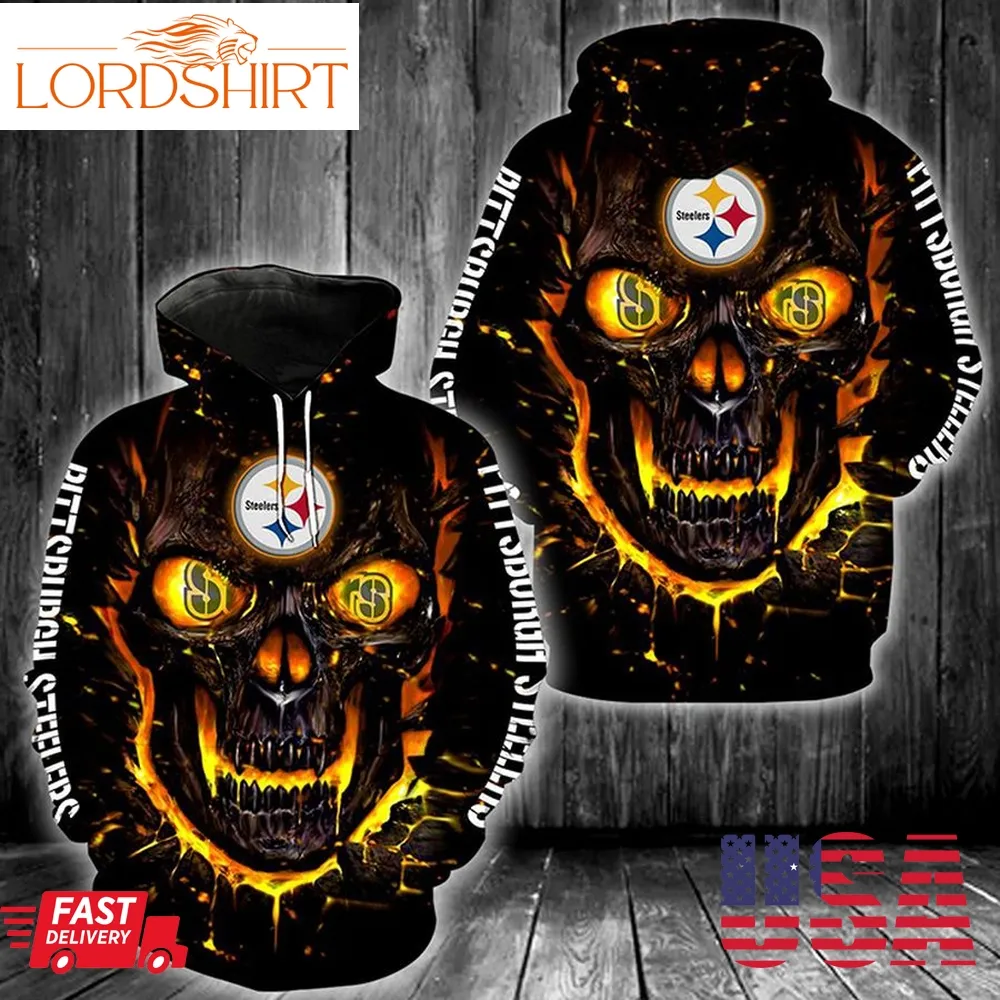 Nfl Skull Pittsburgh Steelers 3D All Over Print Hoodie