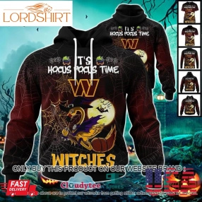 Nfl Washington Commanders Halloween Pumpkin Flamingo It's Hocus Pocus Time Witches 3D Hoodie, Shirt