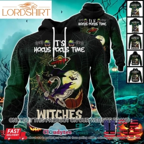 Nhl Minnesota Wild Halloween Pumpkin Flamingo It's Hocus Pocus Time Witches 3D Hoodie, Shirt