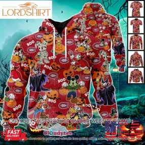 Nhl Montreal Canadiens Halloween Pumpkin Mickey With Friends Disney Style 3D Hoodie, Shirt