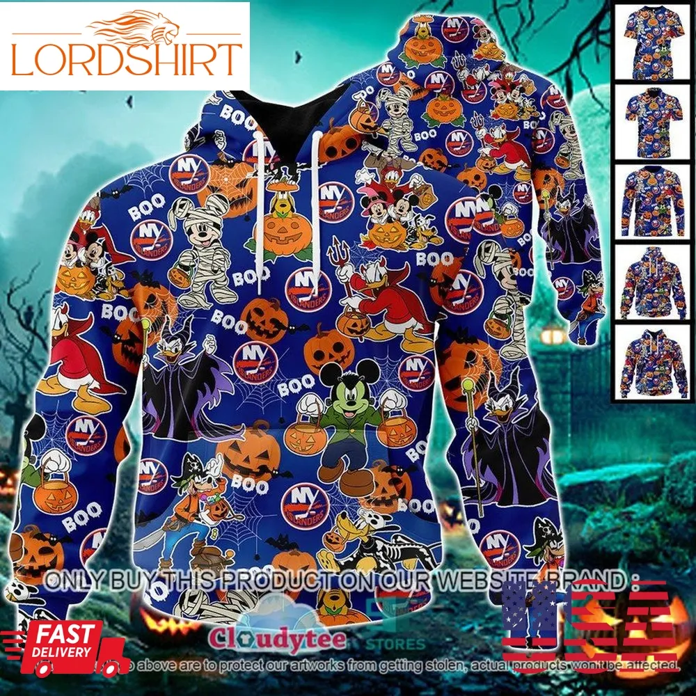 Nhl New York Islanders Halloween Pumpkin Mickey With Friends Disney Style 3D Hoodie, Shirt
