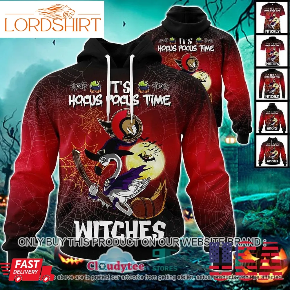 Nhl Ottawa Senators Halloween Pumpkin Flamingo It's Hocus Pocus Time Witches 3D Hoodie, Shirt