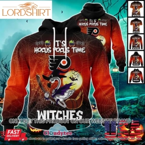 Nhl Philadelphia Flyers Halloween Pumpkin Flamingo It's Hocus Pocus Time Witches 3D Hoodie, Shirt