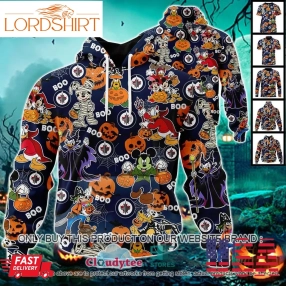 Nhl Winnipeg Nfl New York Jets Halloween Pumpkin Mickey With Friends Disney Style 3D Hoodie, Shirt