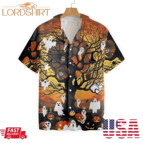 Night Of Pumpkin  Ghost 3D All Over Print Summer Button Design For Halloween Hawaii Shirt