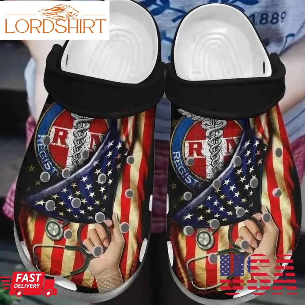 Nurse American Flag And Rn Nurse Crocs Crocband Clog Shoes For Men Women