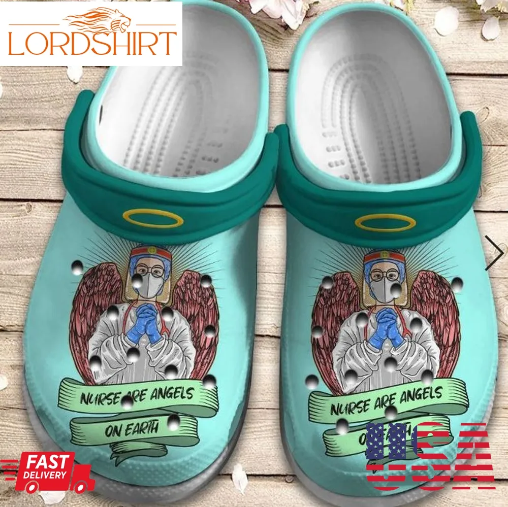 Nurse Are Angels On Earth Shoes Crocs Clogs Gift For Men Women   Angle En