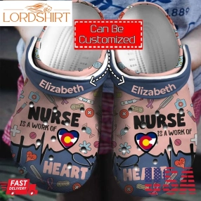 Nurse Crocs   Nurse Is A Work Of Heart Personalized Clog Shoes With Your Name