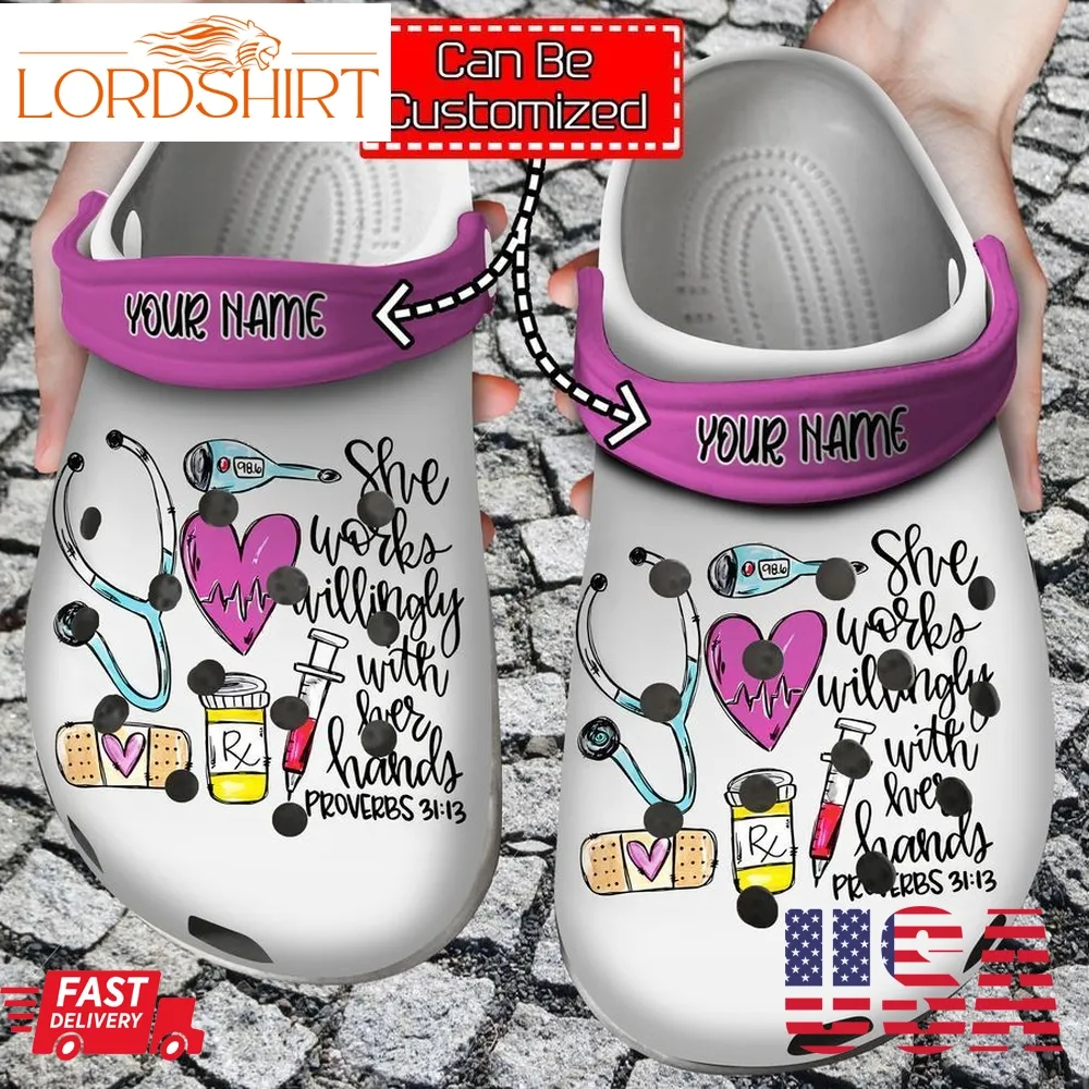 Nurse Crocs   Personalized Nurse She Works Willingly Clog Shoes