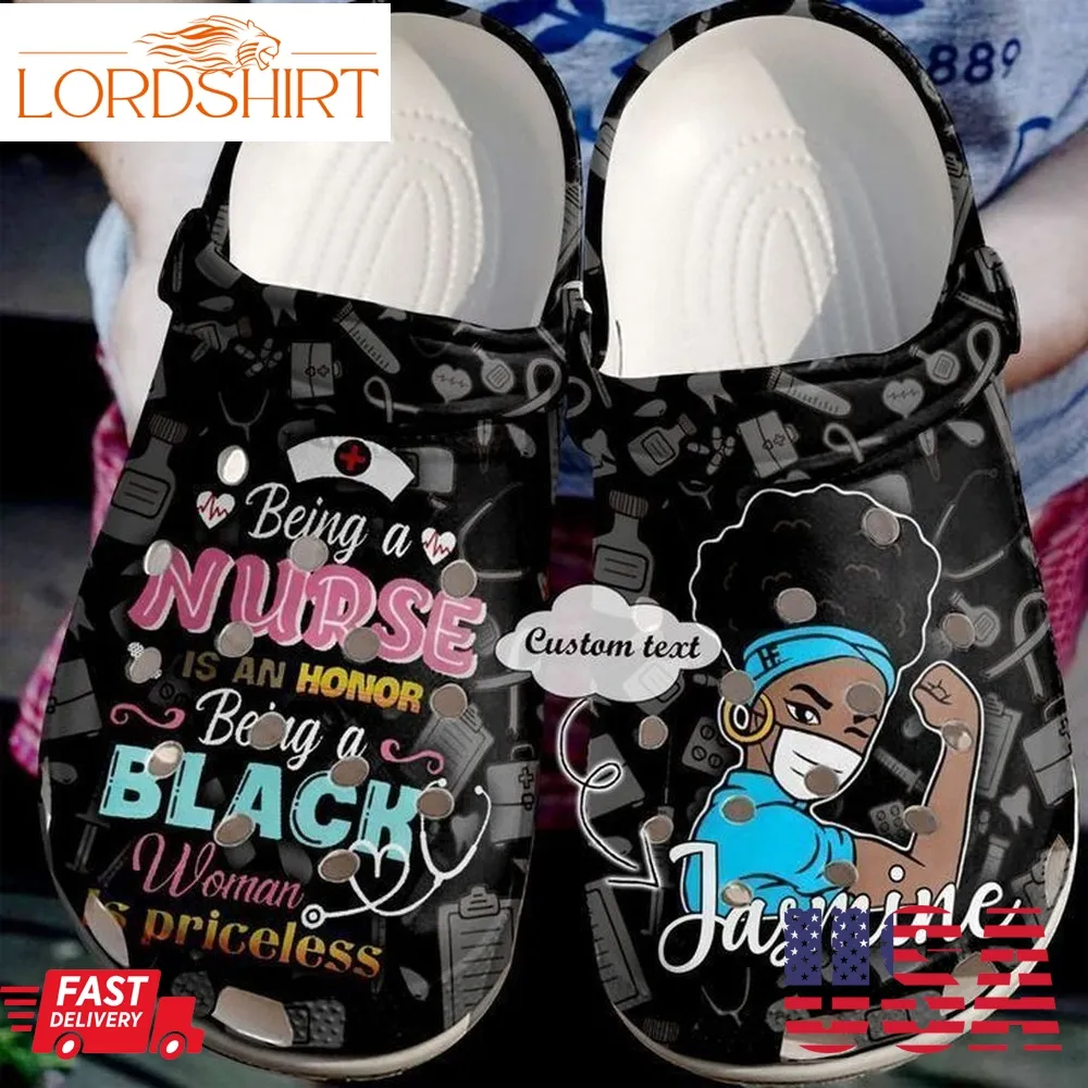 Nurse Personalized Black Gift For Fan Rubber Crocs Crocband Clogs, Comfy Footwear Tl97