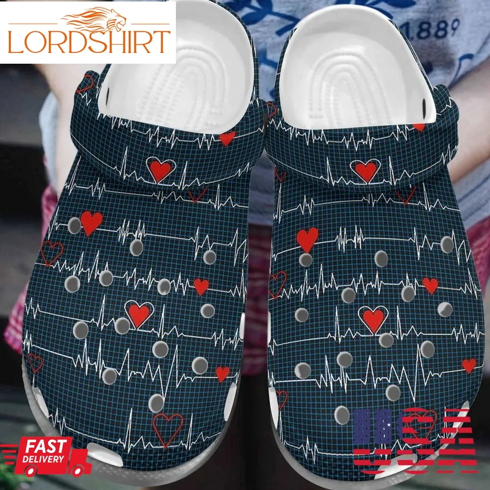 Nurse Personalized Clog Custom Crocs Comfortablefashion Style Comfortable For Women Men Kid Print 3D Heartbeat