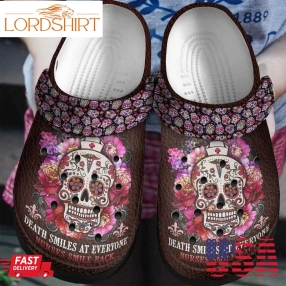 Nurses Sugar Skull Flower Crocs Shoes   Death Smiles At Everyone Shoes Crocbland Clog Gifts For Women