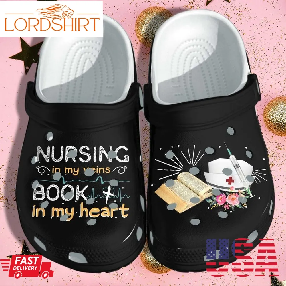 Nursing Book Lover Indoor Shoes Crocs   Nurse Is Veins Book In Heart Shoes Gifts Wife Daughter