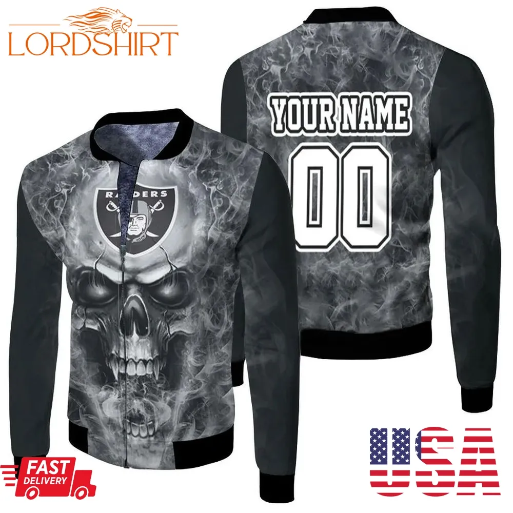 Oakland Raiders 3D Skull Personalized Fleece Bomber Jacket