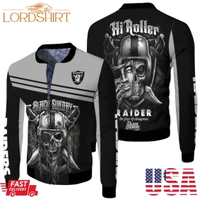 Oakland Raiders Black Sunday Skull 3D Jersey Fleece Bomber Jacket