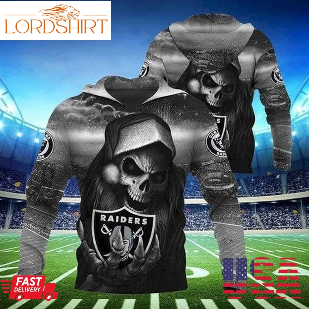 Oakland Raiders Santa Skull 3D Hoodie For Men For Women All Over