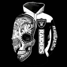 Oakland Raiders Skull Full Over Print K1037 Hoodie Zipper