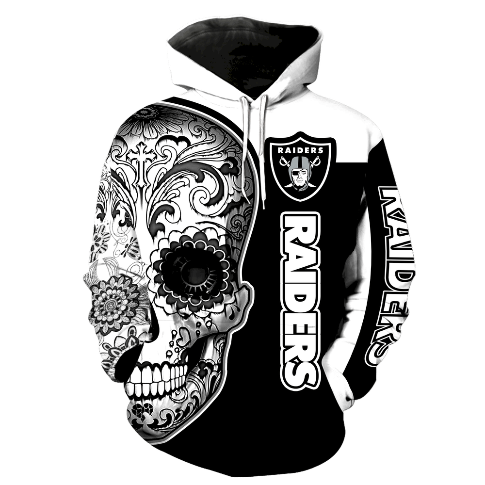 Oakland Raiders Skull Full Over Print K1037 Hoodie Zipper