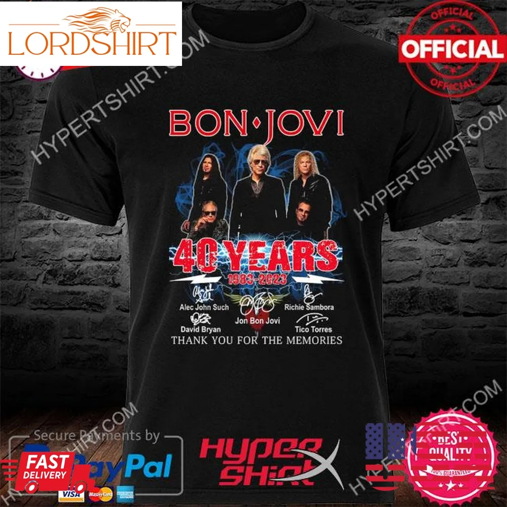 Official Bon Jovi 40 Years 1983 2023 Thank You For The Memories Signatures Shirt