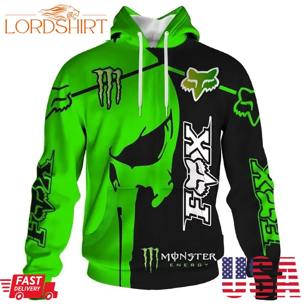 Official Fox Racing Monster Energy Fullover Hoodies Custom 3D Punisher Skull Hoodies Men And Women 3D Full Printing Shirt Designer Shirt