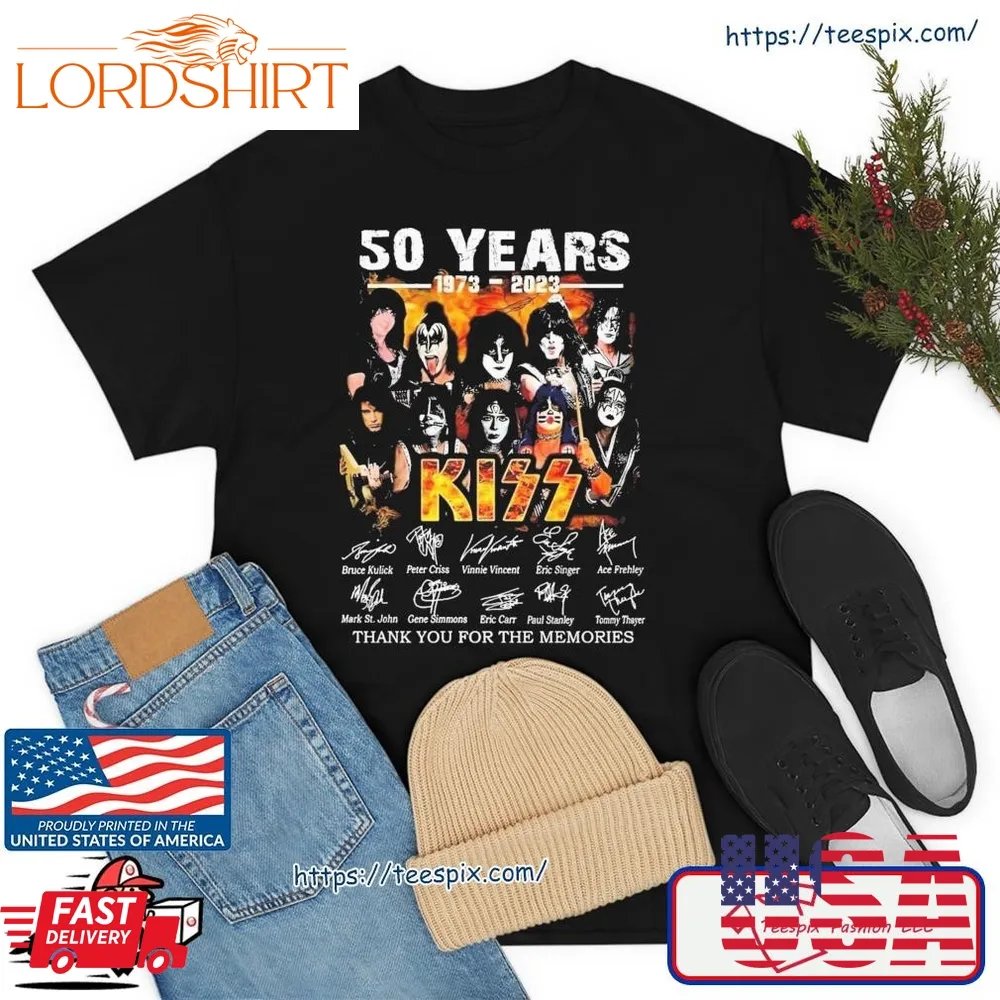 Official Kiss Band 50 Years 1973 2023 Thank You For The Memories Signatures Shirt